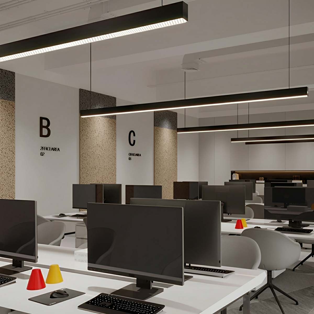 Black Modern Minimalist Linear LED Long Strip Office Ceiling Pendant Lights - Flyachilles