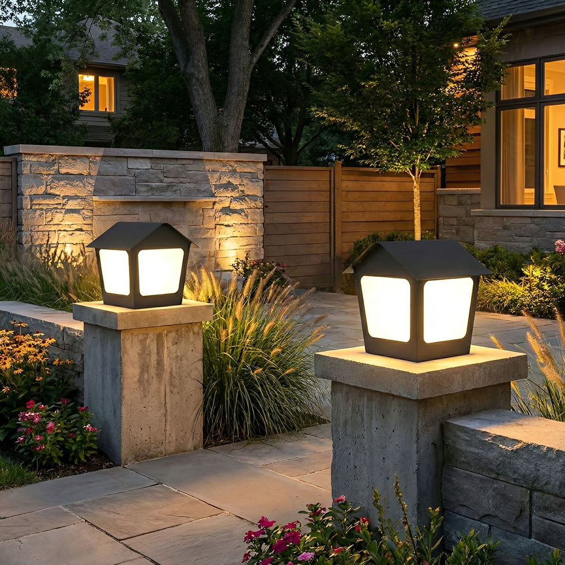 Black Waterproof House Outdoor Post Lights - Flyachilles