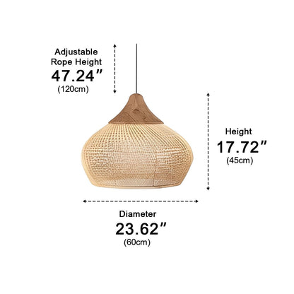Bowl - shaped Handmade Rattan Pendant Light – Boho Woven Hanging Lamp - Flyachilles