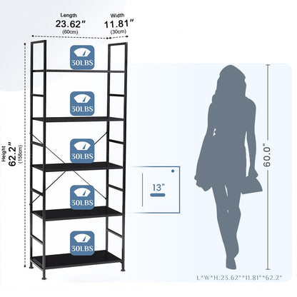 Classic 5 Tiers Bookshelf Storage Rack Shelves Storage Organizer - Flyachilles
