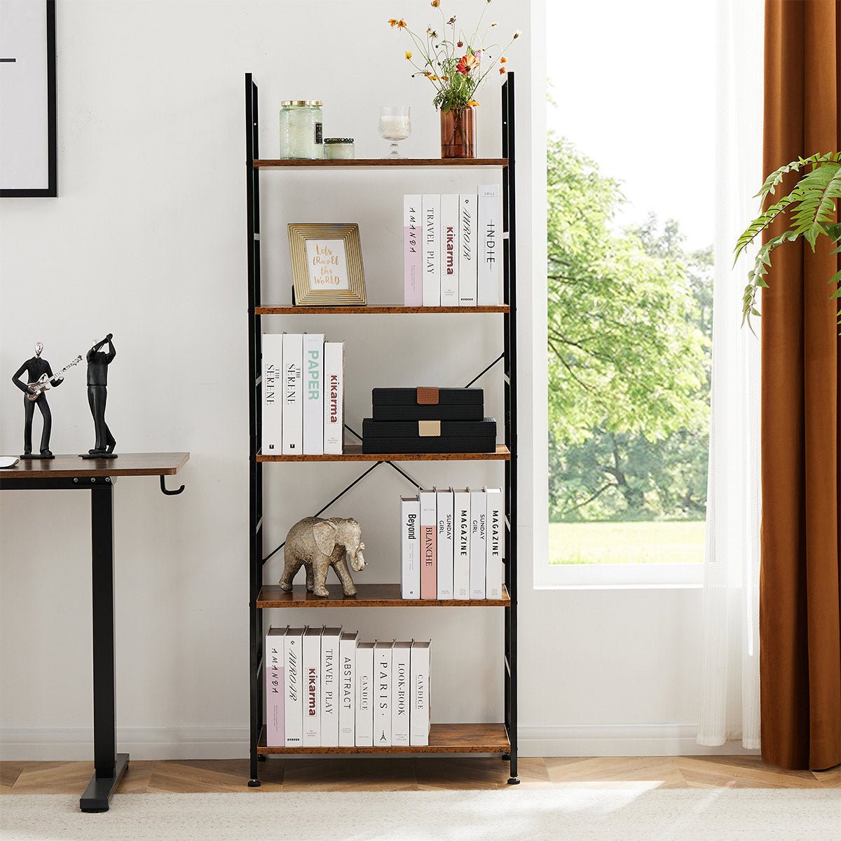 Classic 5 Tiers Bookshelf Storage Rack Shelves Storage Organizer - Flyachilles