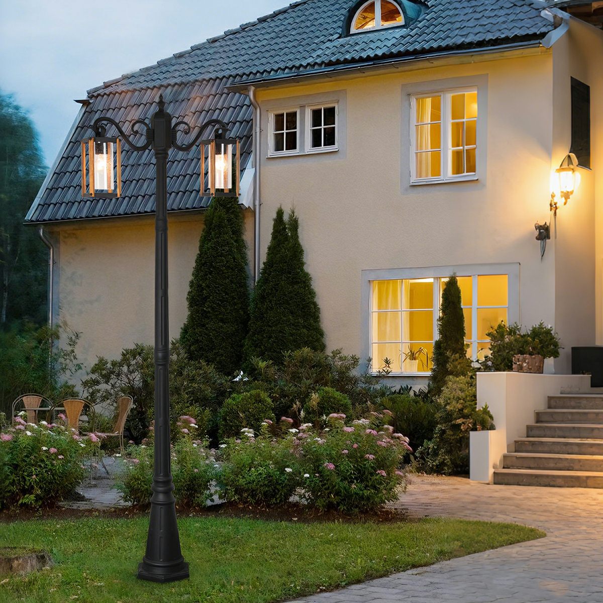 Classic Round Coach Lamps LED Outdoor Pathway Post Lights - Flyachilles