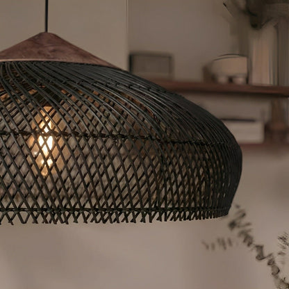 Dome - shaped Handmade Rattan Pendant Light – Boho Woven Hanging Lamp - Flyachilles