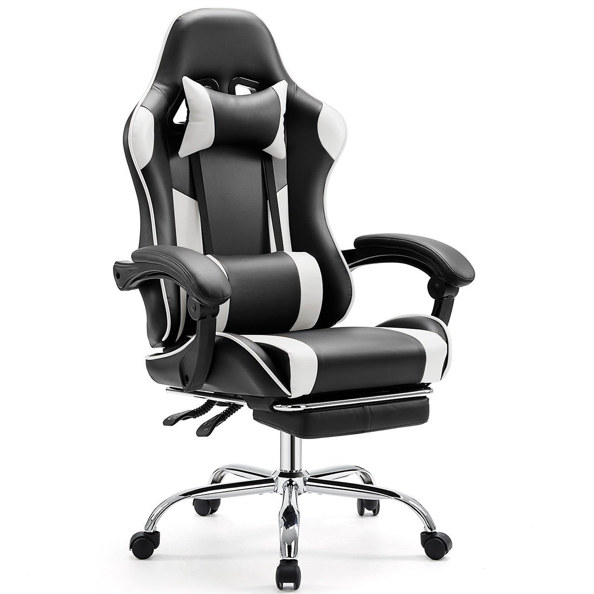 Ergonomic Computer Game Desk Chair Recliner - with Footrest &amp; Lumbar Support &amp; Headrest, Fixed Up Armrest, - Flyachilles