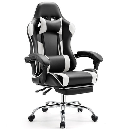 Ergonomic Computer Game Desk Chair Recliner - with Footrest &amp; Lumbar Support &amp; Headrest, Fixed Up Armrest, - Flyachilles