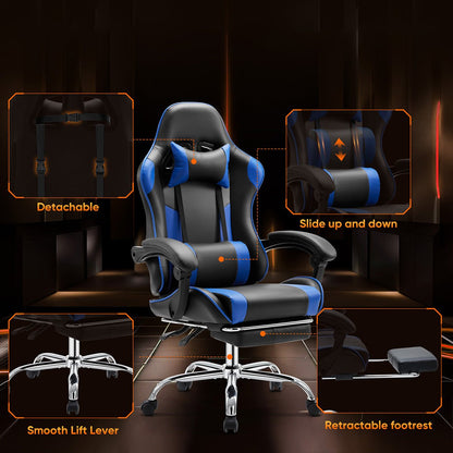 Ergonomic Computer Game Desk Chair Recliner - with Footrest &amp; Lumbar Support &amp; Headrest, Fixed Up Armrest, - Flyachilles