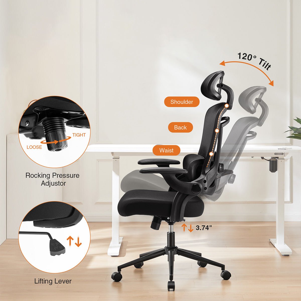 Ergonomic Office Chair Desk Chair Mesh Headrest&amp;Lumbar Support Computer Chair - Flyachilles
