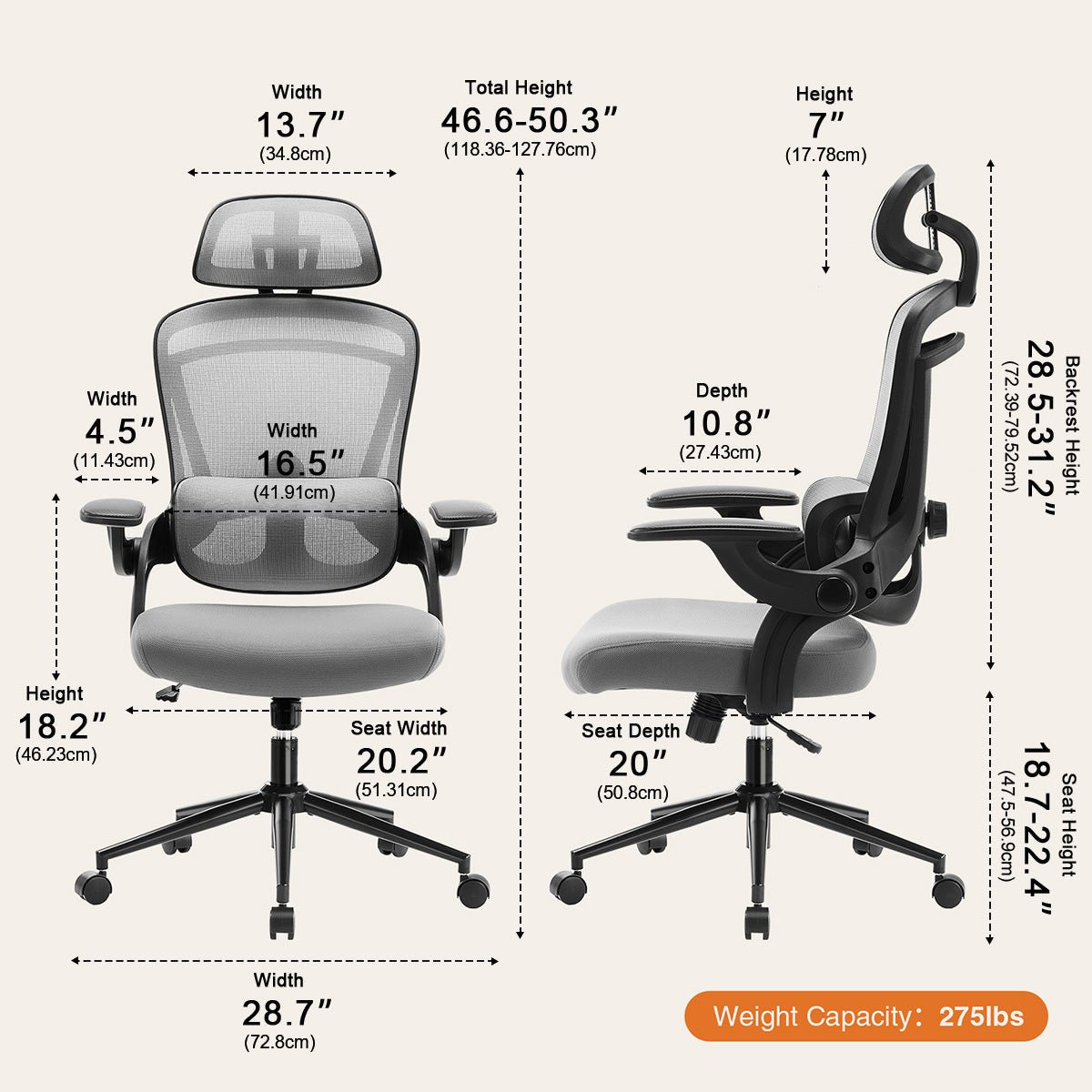 Ergonomic Office Chair Desk Chair Mesh Headrest&amp;Lumbar Support Computer Chair - Flyachilles
