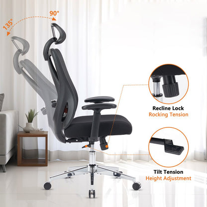 Ergonomic Swivel Mesh Office Computer Chair with Support &amp; Headrest - Flyachilles