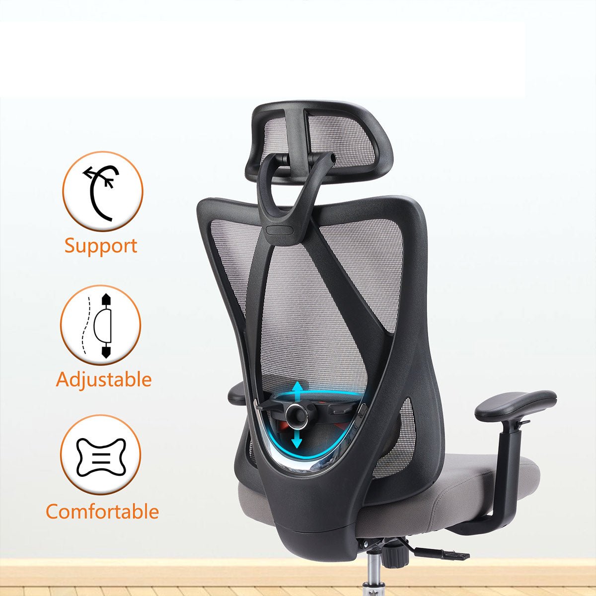 Ergonomic Swivel Mesh Office Computer Chair with Support &amp; Headrest - Flyachilles