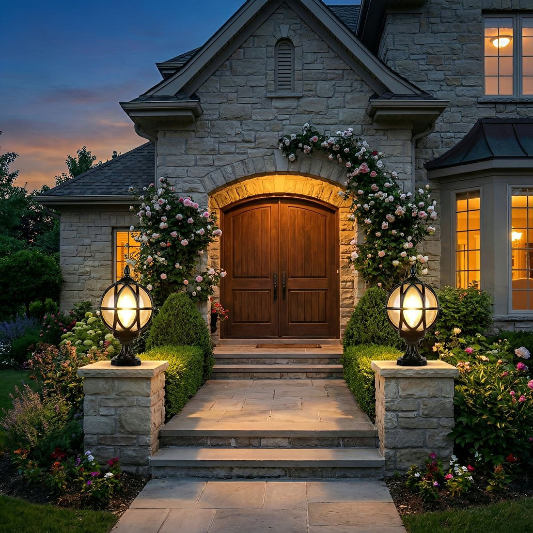 Farmhouse Round Ball Waterproof Outdoor Fence Post Lights - Flyachilles