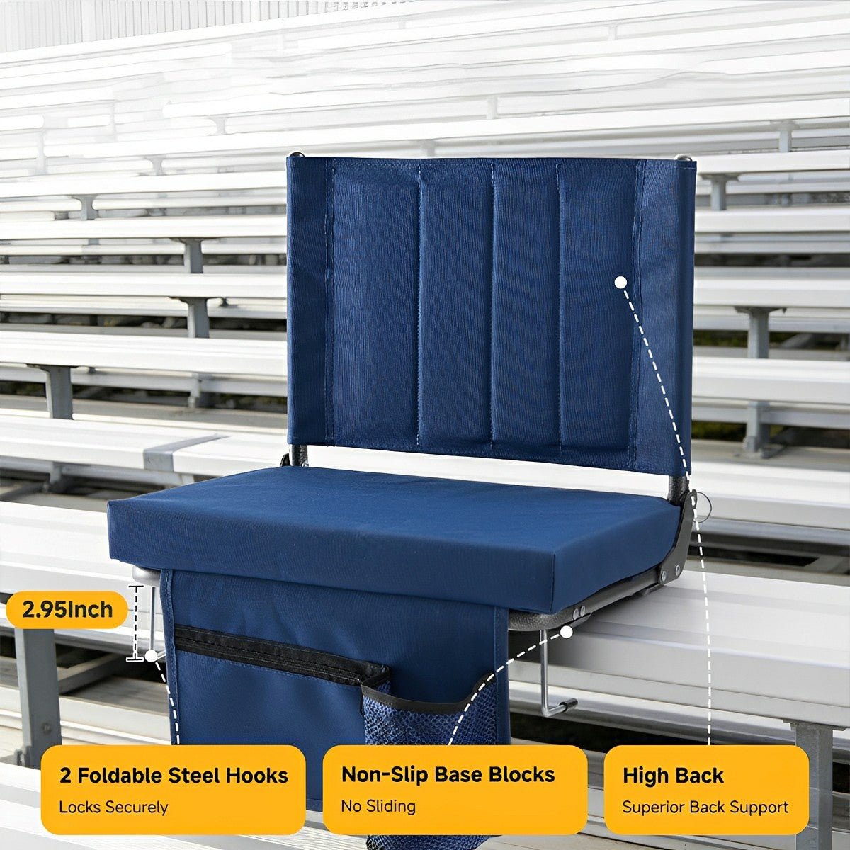 Folding Stadium Seat – Thick Cushion, 350 lbs, Non-Slip - Flyachilles