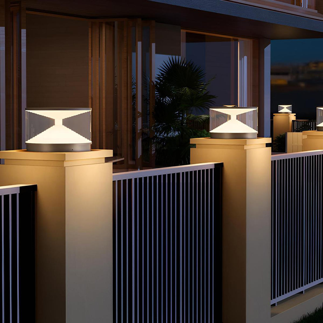 Gray Waterproof Solar Hourglass Outdoor Post Lights - Flyachilles