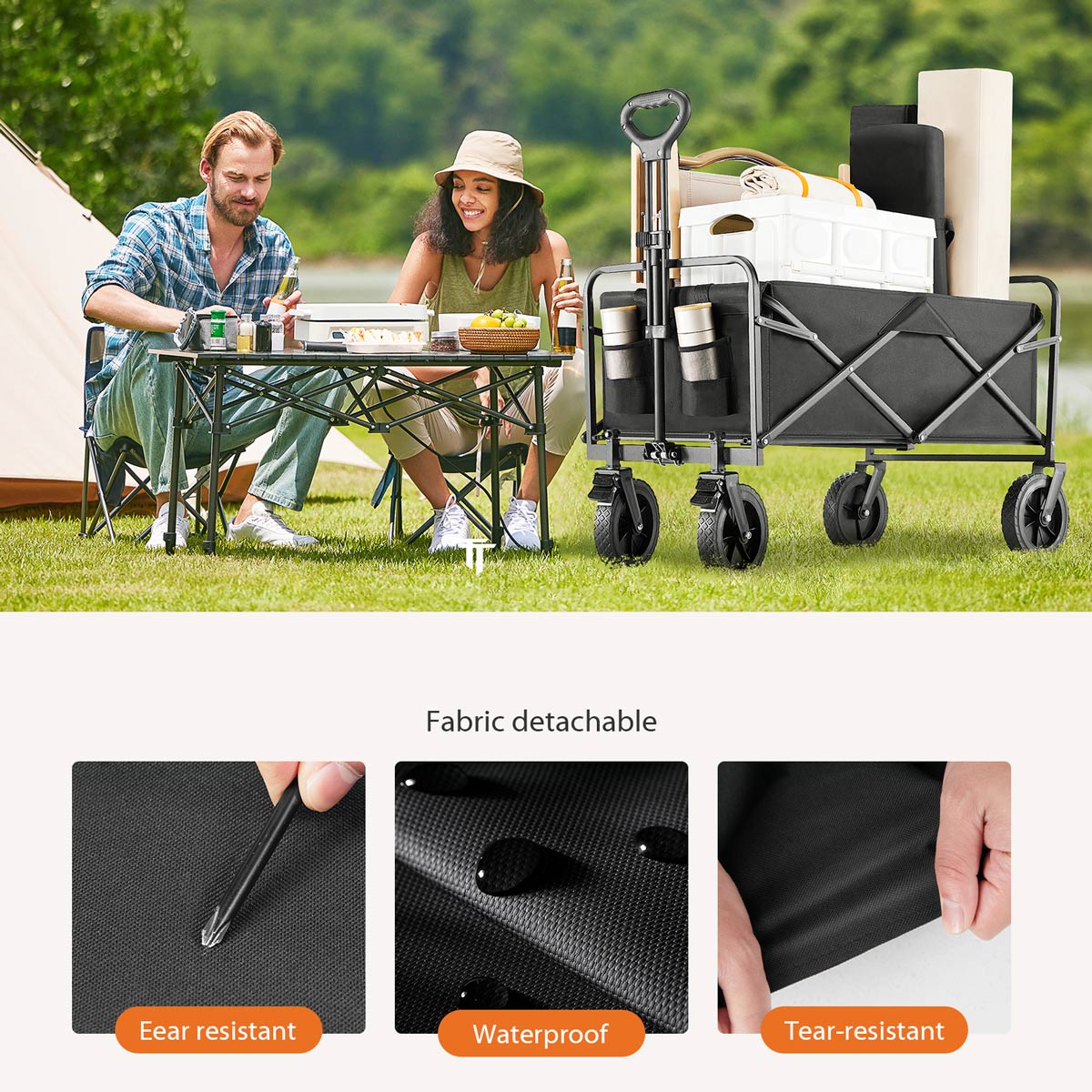 Heavy Duty 600D Folding All - Terrain Wagon Cart for Camping &amp; Shopping, 330lbs - Flyachilles