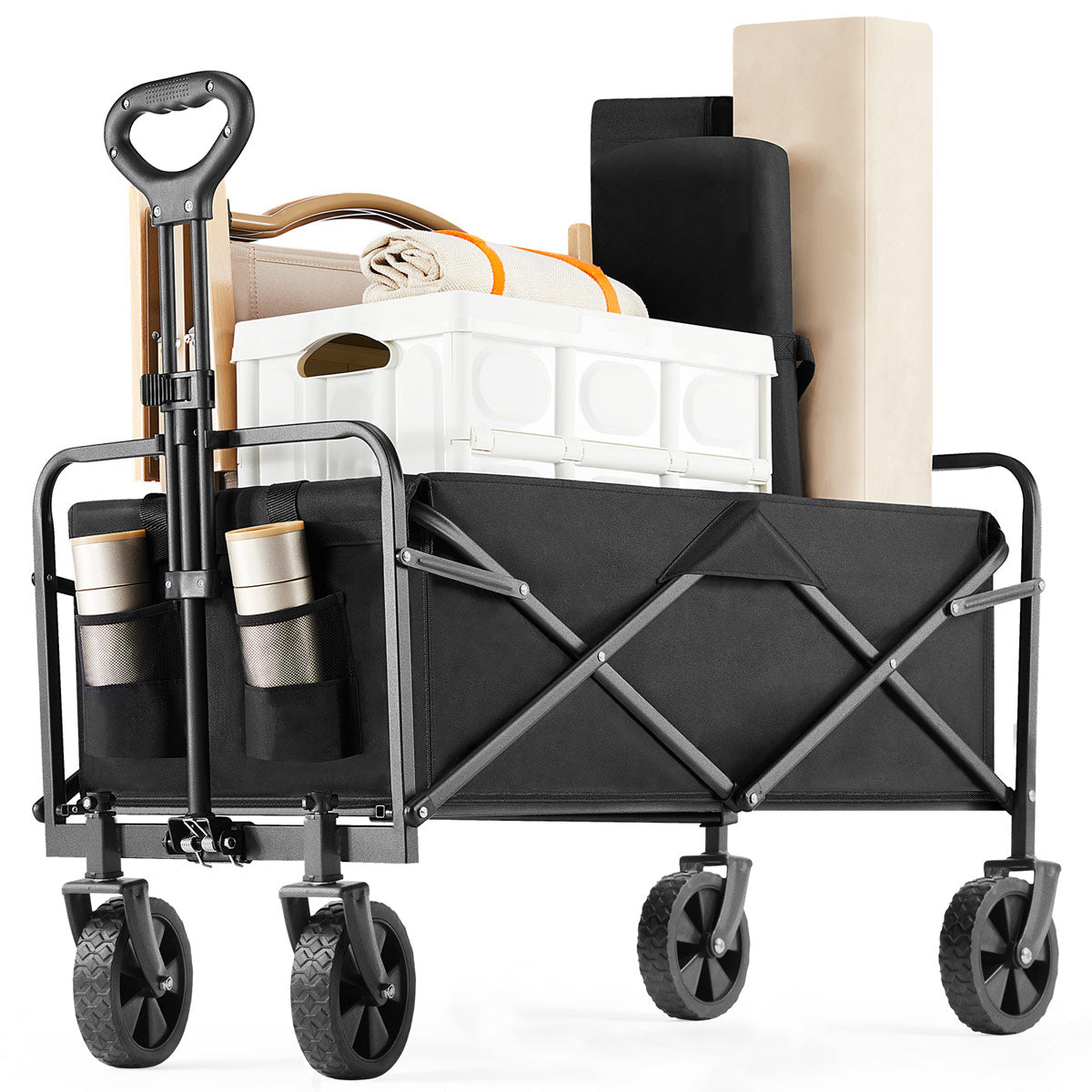 Heavy Duty 600D Folding All - Terrain Wagon Cart for Camping &amp; Shopping, 330lbs - Flyachilles
