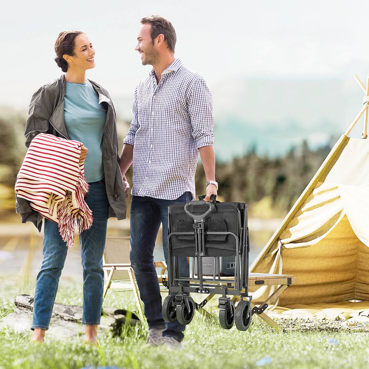 Heavy Duty 600D Folding All - Terrain Wagon Cart for Camping &amp; Shopping, 330lbs - Flyachilles