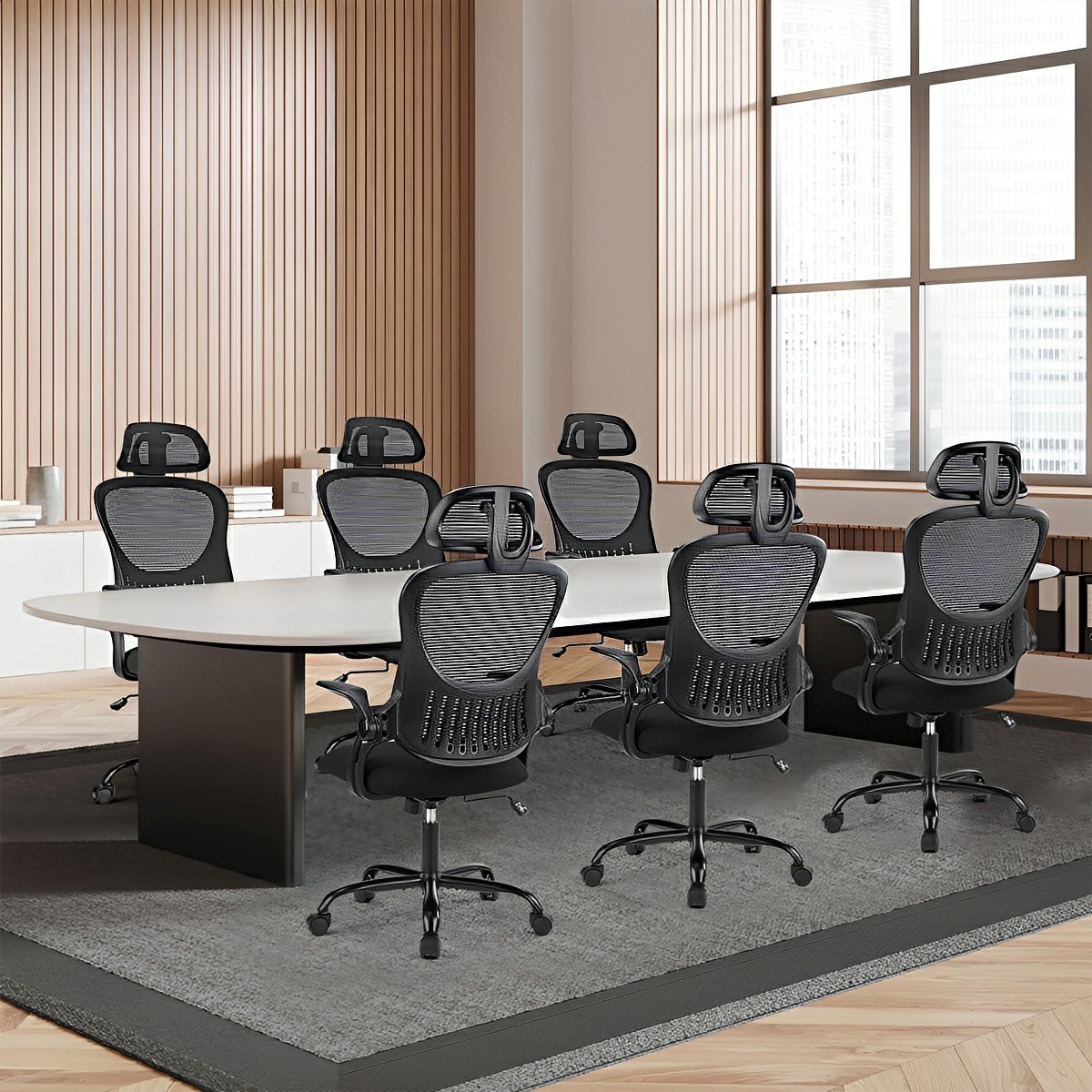 High Back Mesh Office Chair – Adjustable Headrest, Flip Arms - Flyachilles