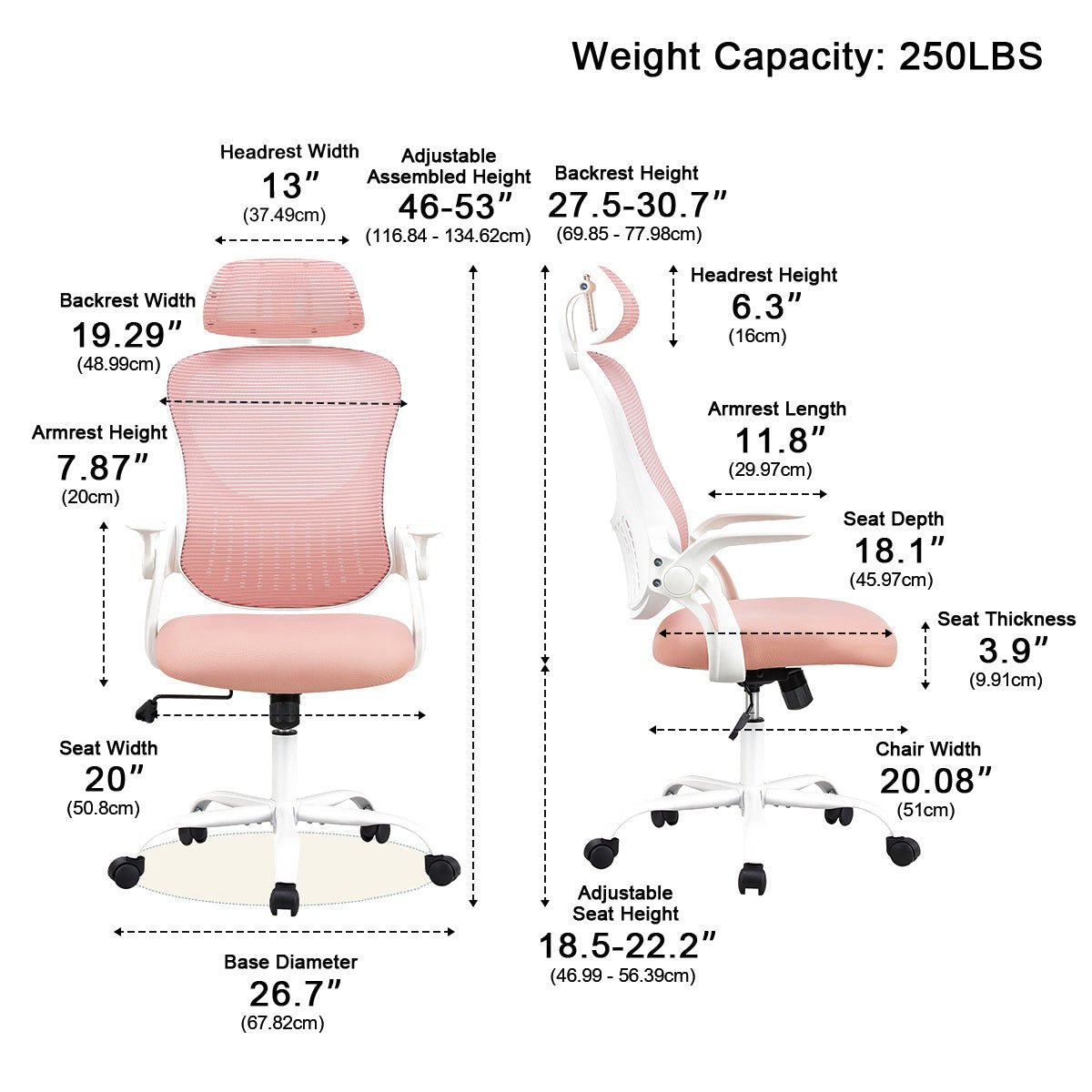 High Back Mesh Office Chair – Adjustable Headrest, Flip Arms - Flyachilles