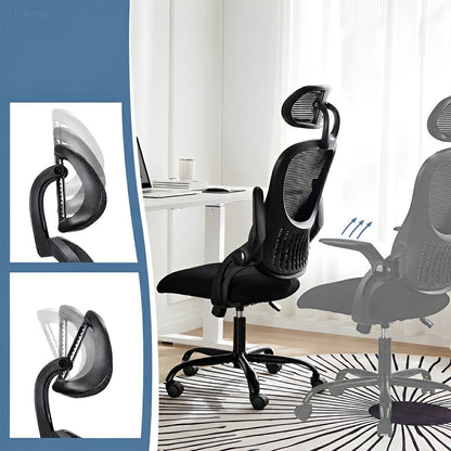 High Back Mesh Office Chair – Adjustable Headrest, Flip Arms - Flyachilles