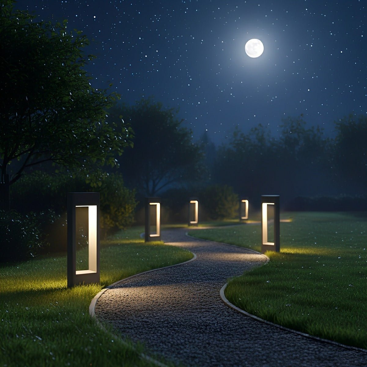 Hollow Square Waterproof LED Black Modern Outdoor Lawn Light Post Lights - Flyachilles