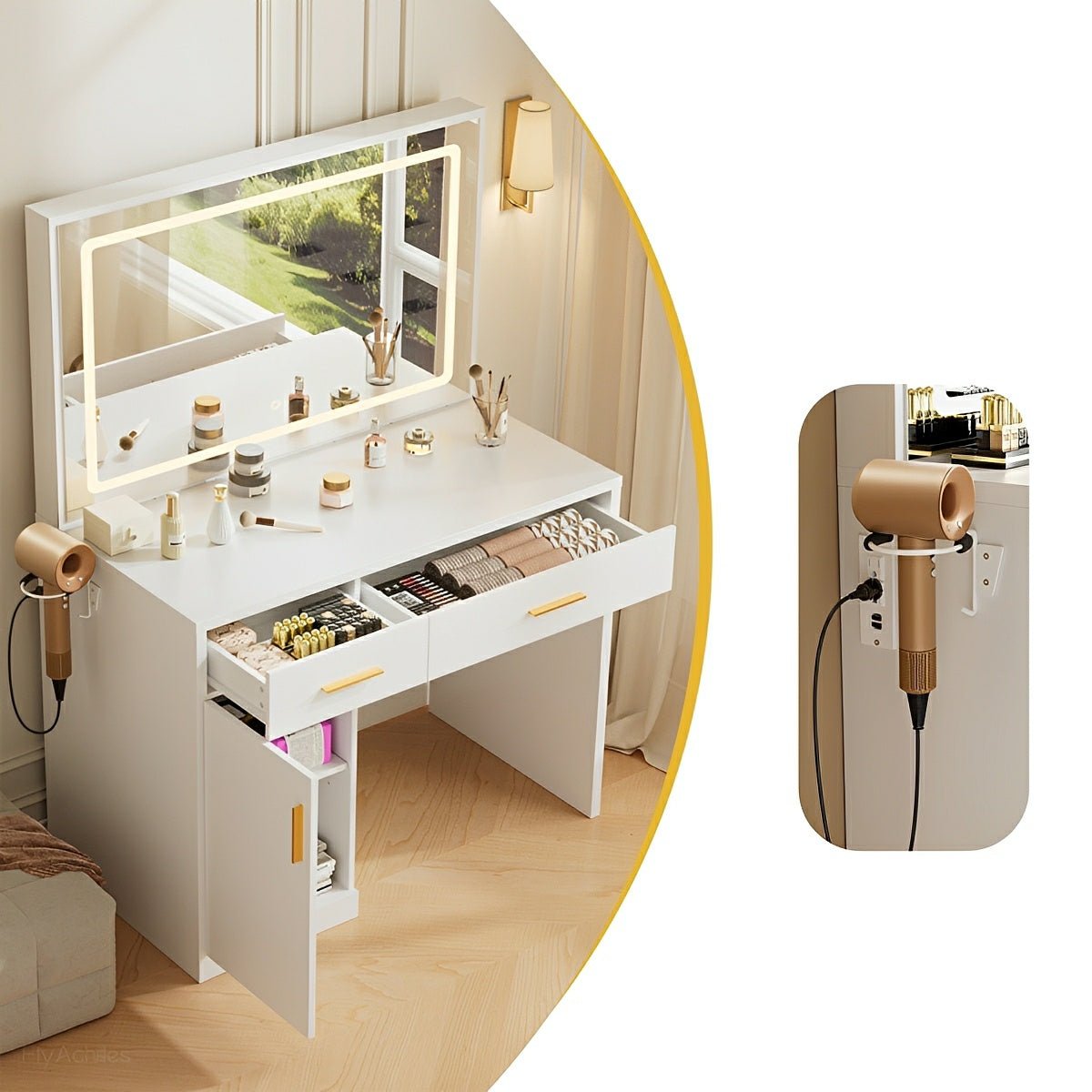 LED Makeup Vanity with Charging Station &amp; 3-Color Light - Flyachilles
