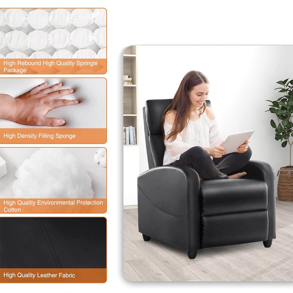Manual Massage Heating Recliner Chair Winback Single Sofa - Flyachilles