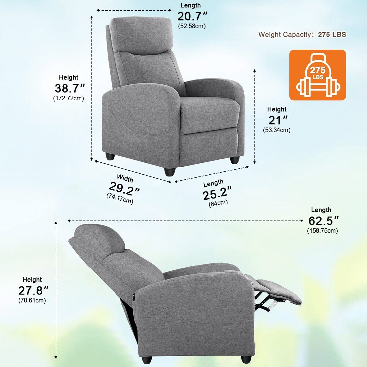 Manual Massage Heating Recliner Chair Winback Single Sofa - Flyachilles