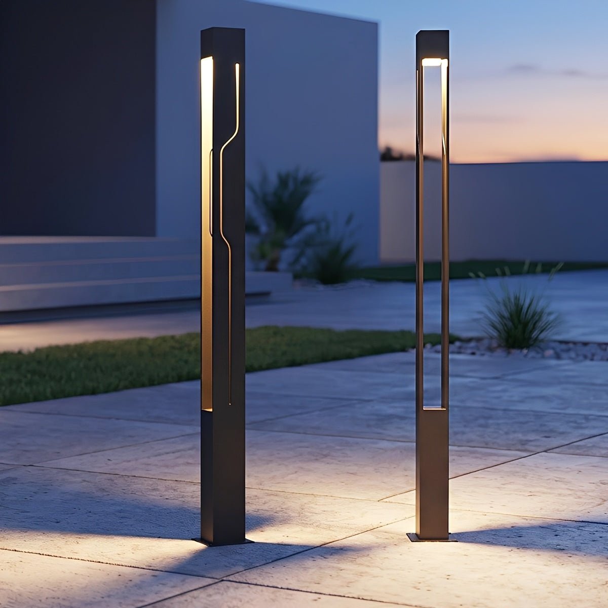 Mecha Modern Ash Black Rectangle LED Column Outdoor Pole Street Light - Flyachilles