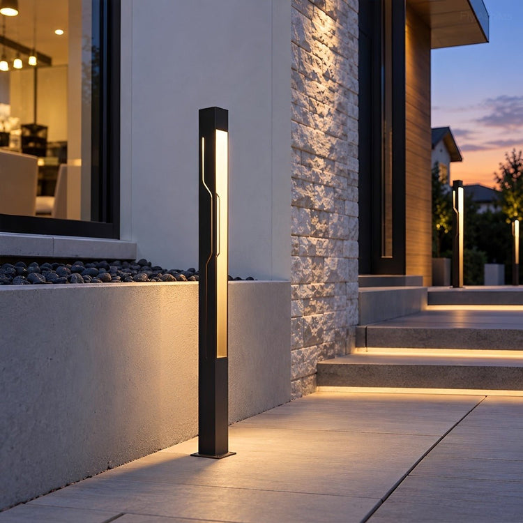 Mecha Modern Ash Black Rectangle LED Column Outdoor Pole Street Light - Flyachilles