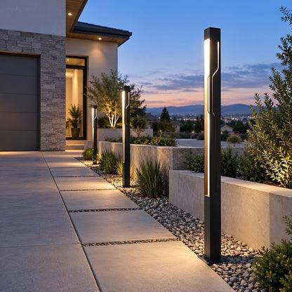 Mecha Modern Ash Black Rectangle LED Column Outdoor Pole Street Light - Flyachilles
