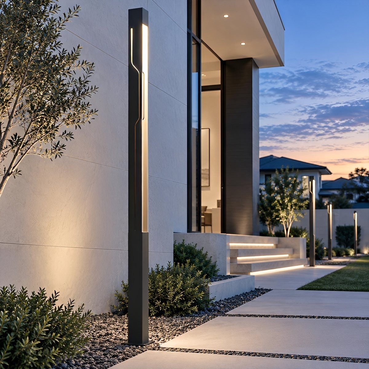 Mecha Modern Ash Black Rectangle LED Column Outdoor Pole Street Light - Flyachilles