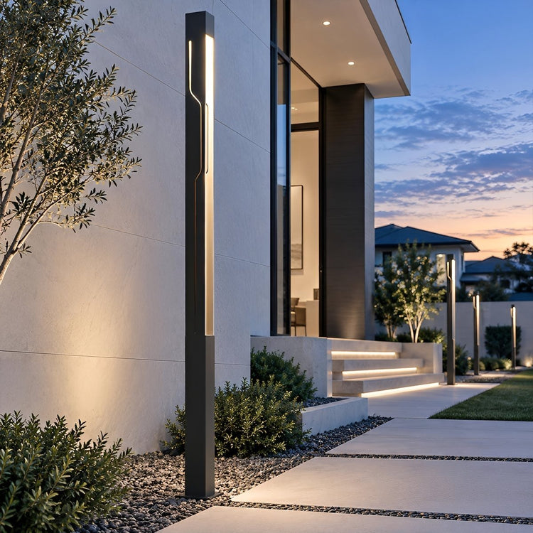 Mecha Modern Ash Black Rectangle LED Column Outdoor Pole Street Light - Flyachilles