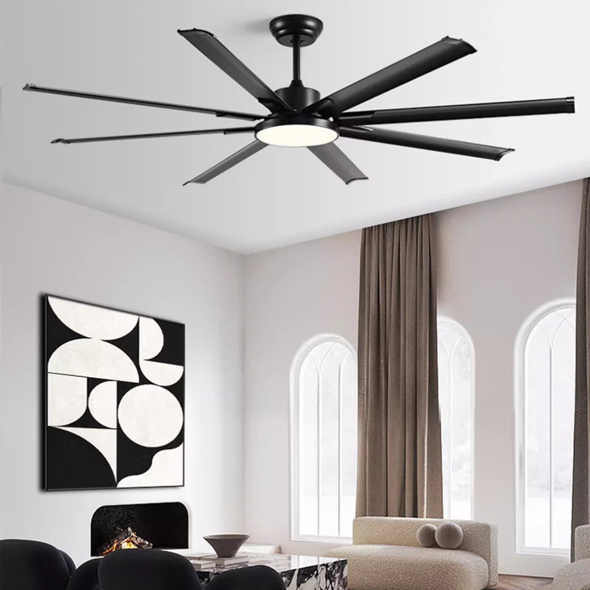 Mid - Century 8 - Blade Scandinavian Ceiling Fan with Full - Spectrum LED Light - Flyachilles