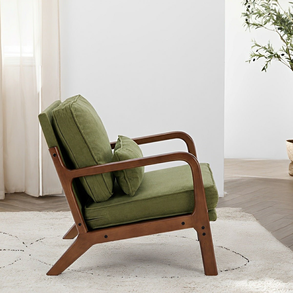 Mid Century Modern Accent Chair with Arms – Solid Wood - Flyachilles