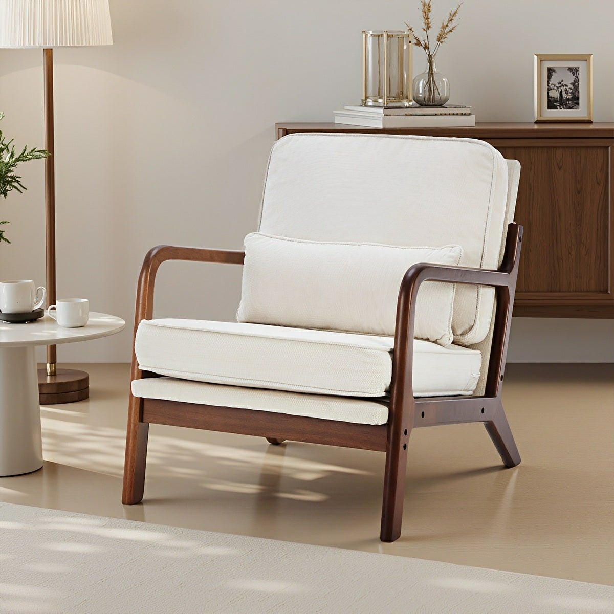 Mid Century Modern Accent Chair with Arms – Solid Wood - Flyachilles