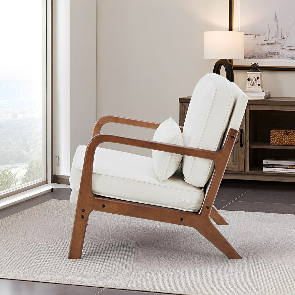 Mid Century Modern Accent Chair with Arms – Solid Wood - Flyachilles