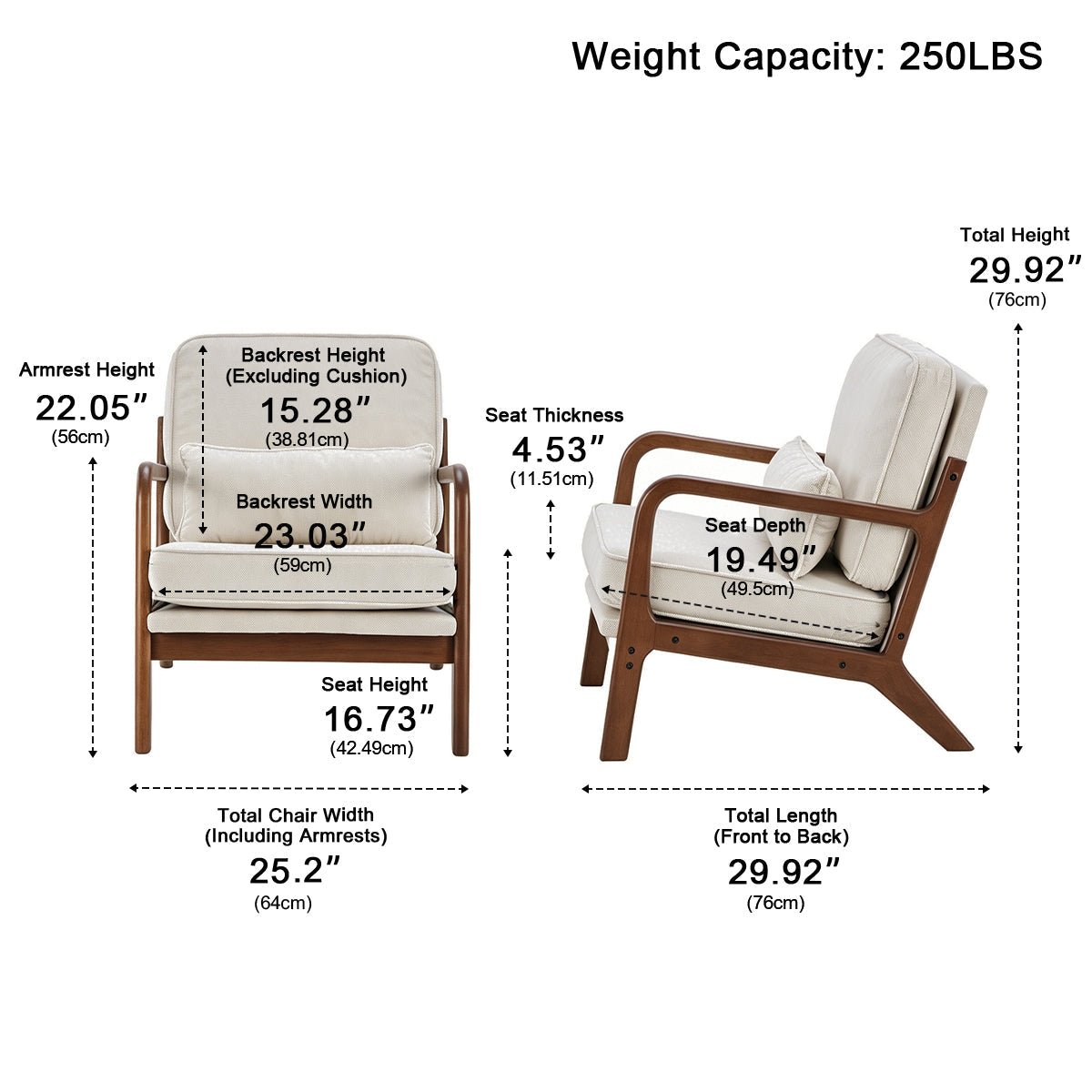 Mid Century Modern Accent Chair with Arms – Solid Wood - Flyachilles