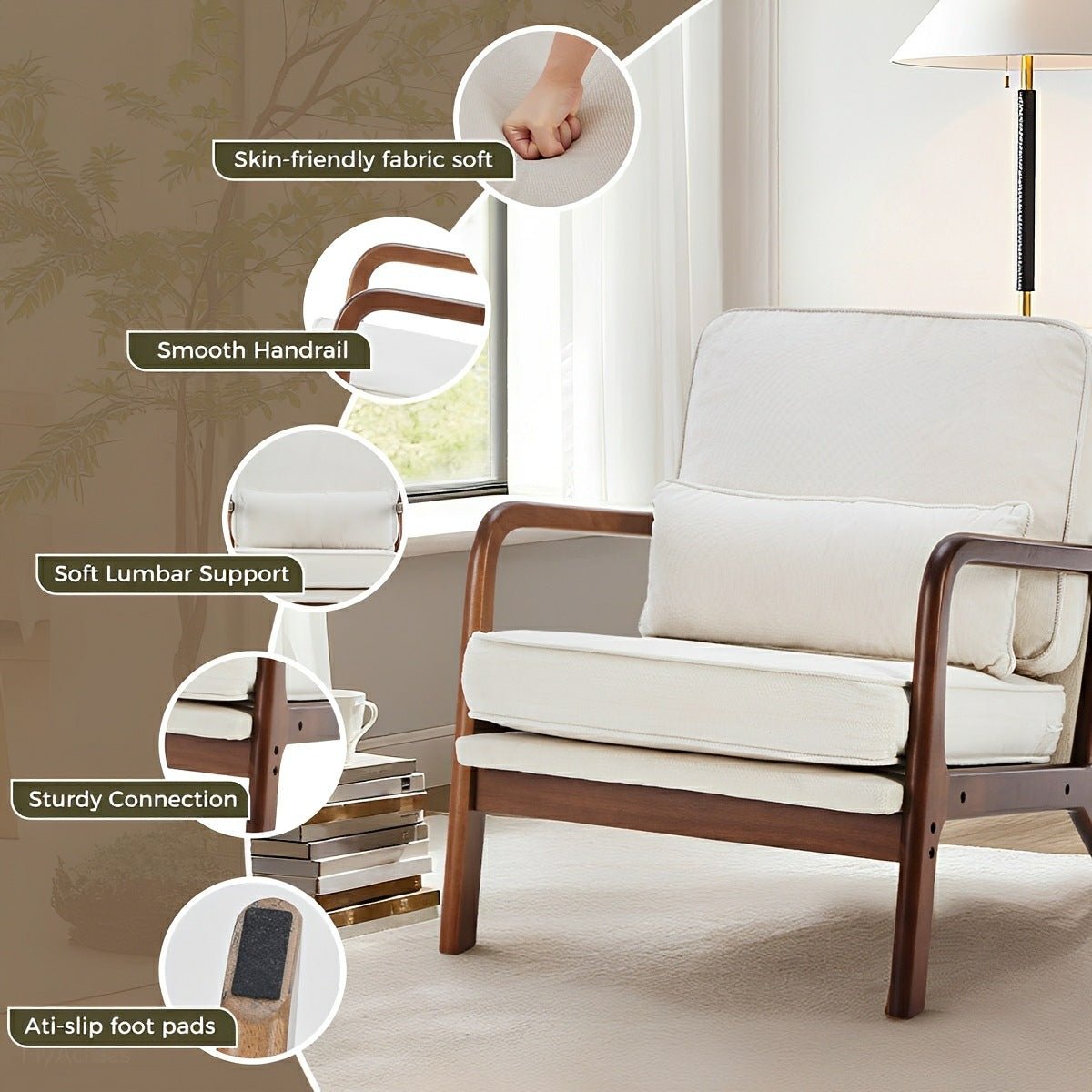Mid Century Modern Accent Chair with Arms – Solid Wood - Flyachilles