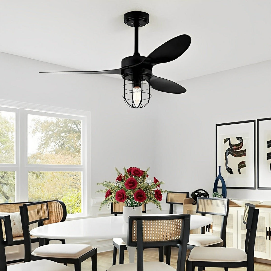 Mid - Century Modern DC Motor Reverse Ceiling Fan - with Lanterns Light - Flyachilles