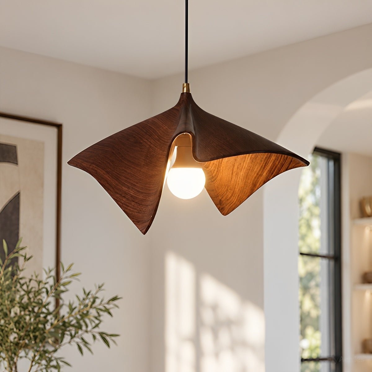 Mid-Century Modern Sculptural Wood Grain Pendant Light - Flyachilles