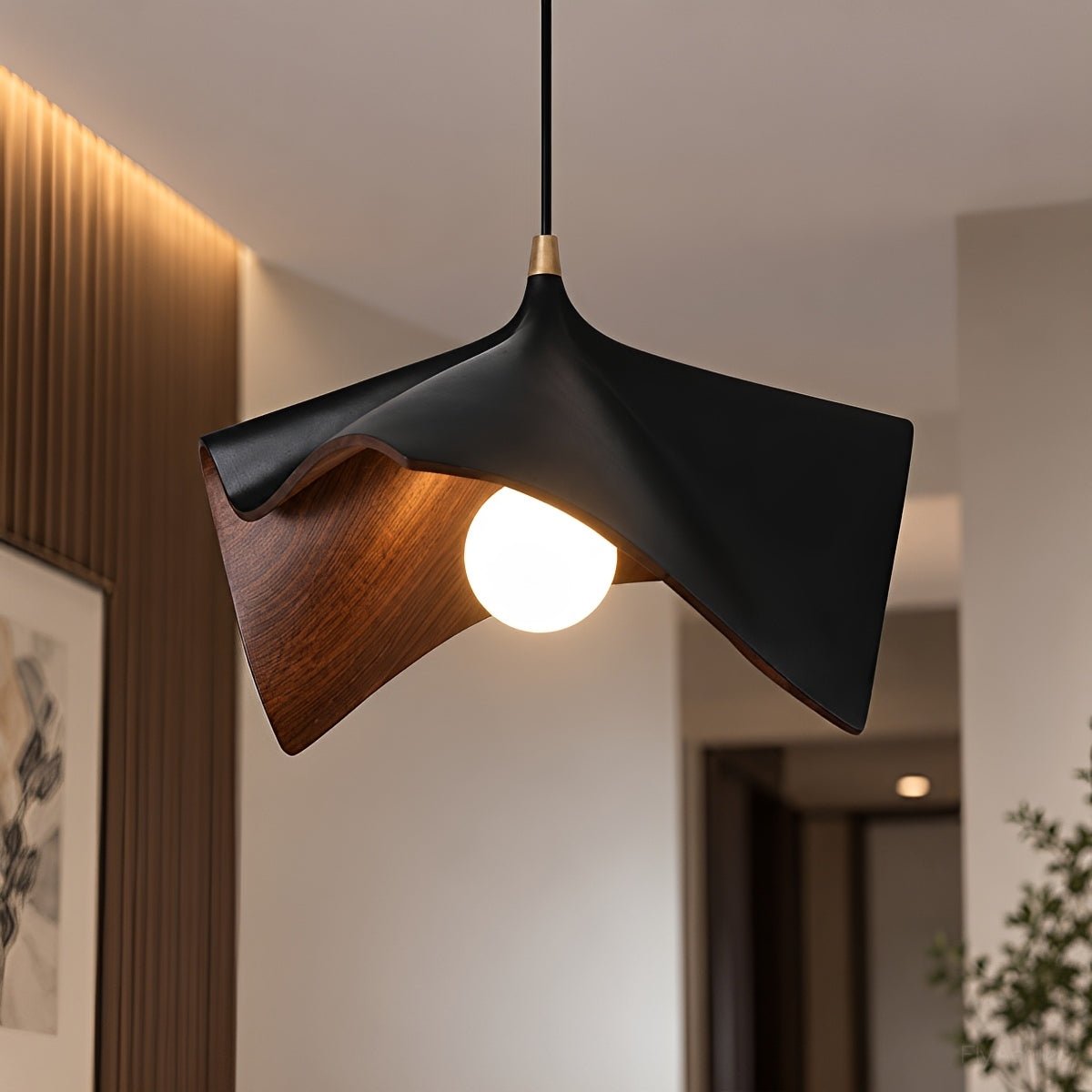 Mid-Century Modern Sculptural Wood Grain Pendant Light - Flyachilles