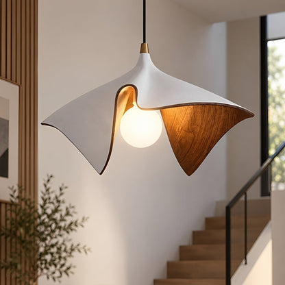 Mid-Century Modern Sculptural Wood Grain Pendant Light - Flyachilles