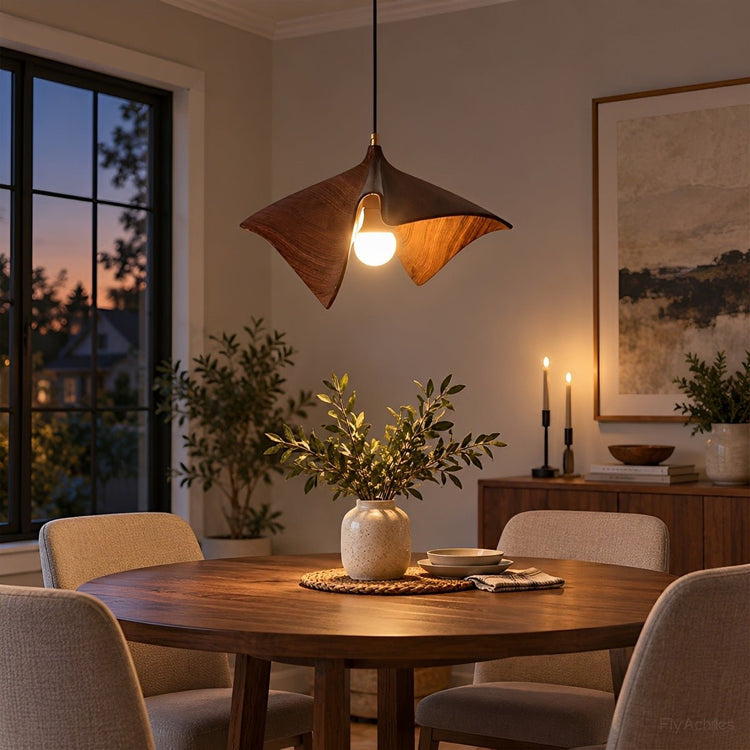 Mid-Century Modern Sculptural Wood Grain Pendant Light - Flyachilles