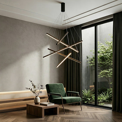 Minimalist Geometric Tiered Strip Dimming LED Black Modern Chandelier - Flyachilles