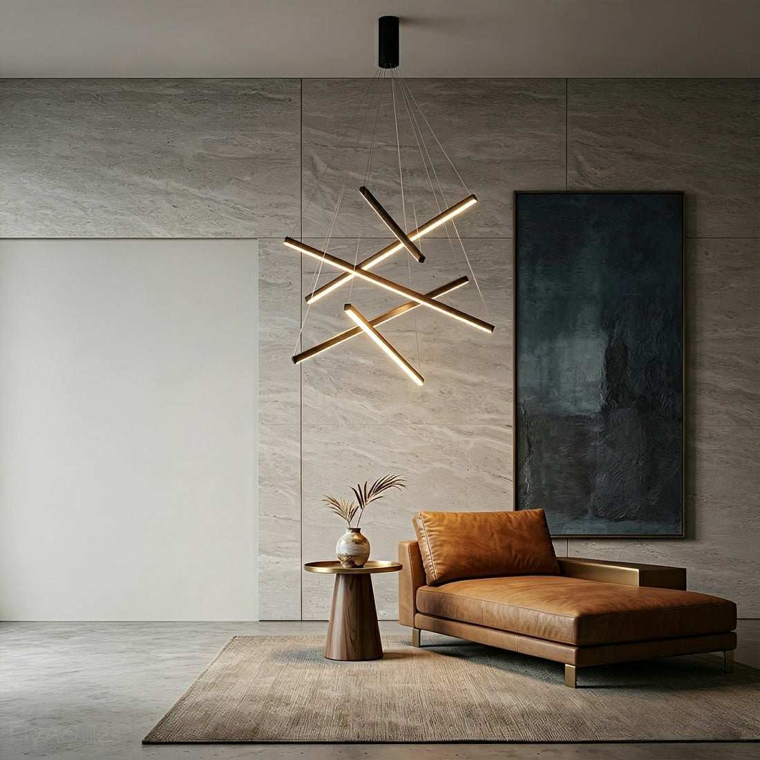 Minimalist Geometric Tiered Strip Dimming LED Black Modern Chandelier - Flyachilles