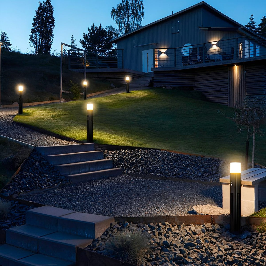 Modern 3 - Sided Solar Triangle LED Outdoor Pathway Bollard Light - Flyachilles