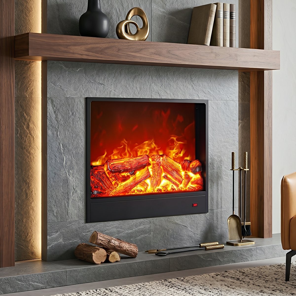 Modern 3D Simulated LED Flame Electric Fireplace Wall Heater - Flyachilles