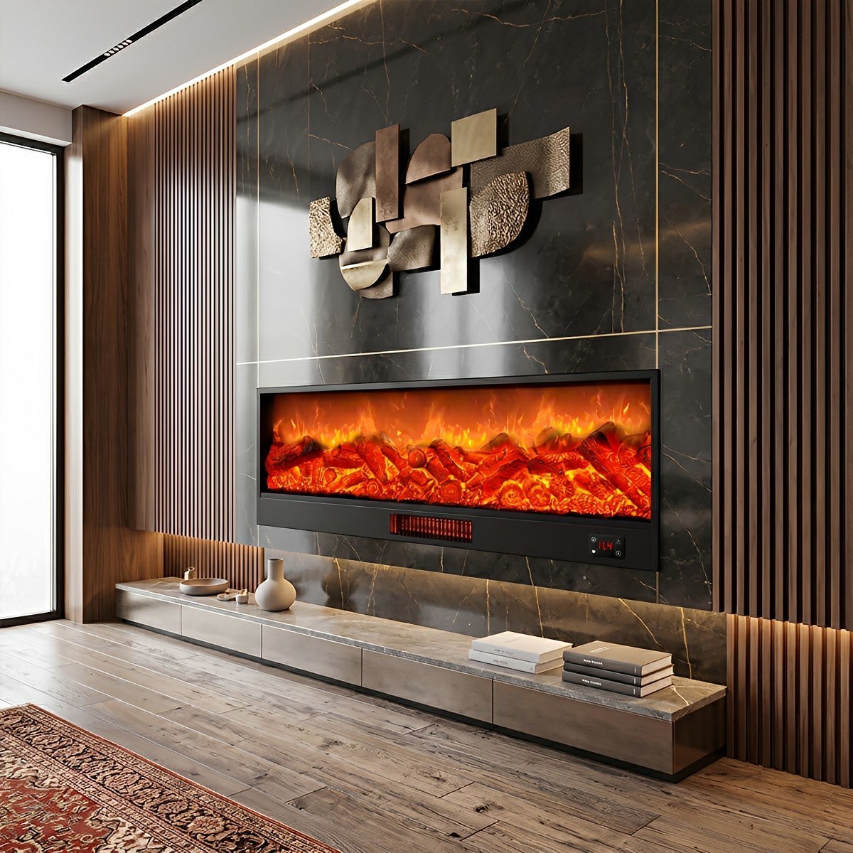 Modern 3D Simulated LED Flame Electric Fireplace Wall Heater - Flyachilles