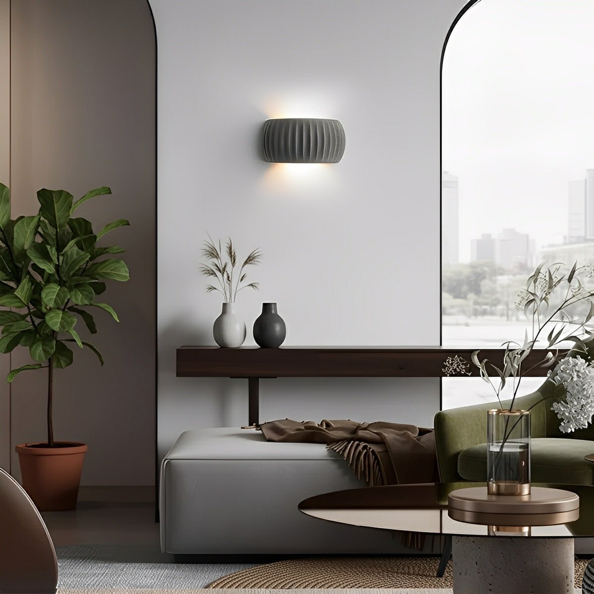 Modern Arc Concrete Carve Up and Down LED Wall Sconces - Flyachilles