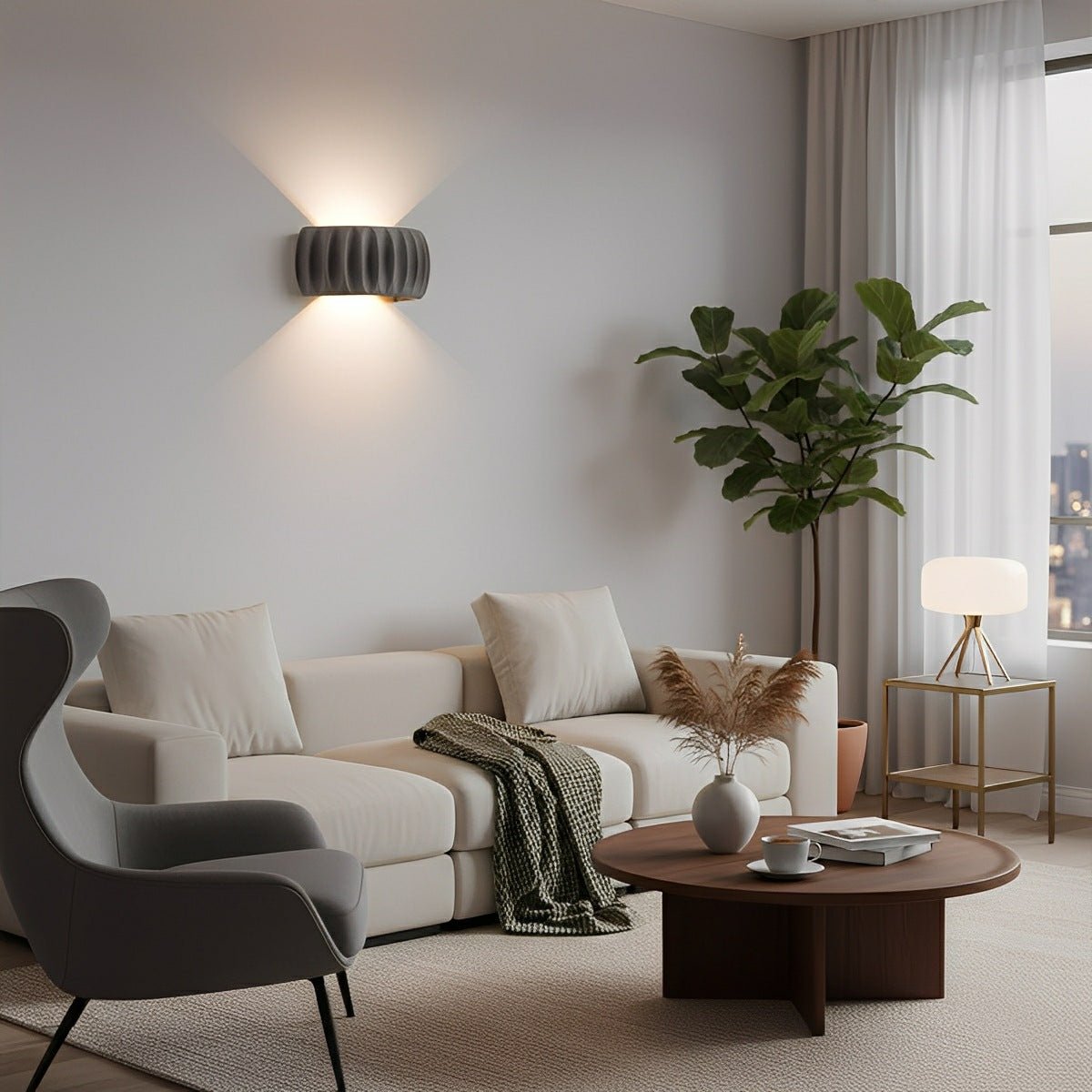 Modern Arc Concrete Carve Up and Down LED Wall Sconces - Flyachilles